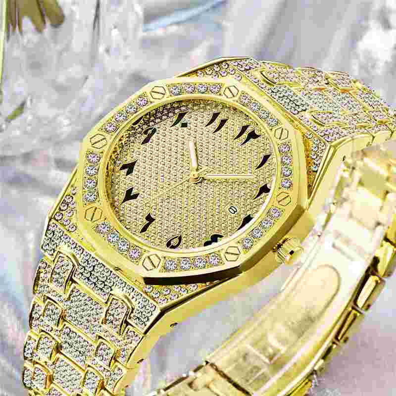 Men's Designer Bling Watch Luxury Arabic Silver AP Diamond Rhinestone Iced Out