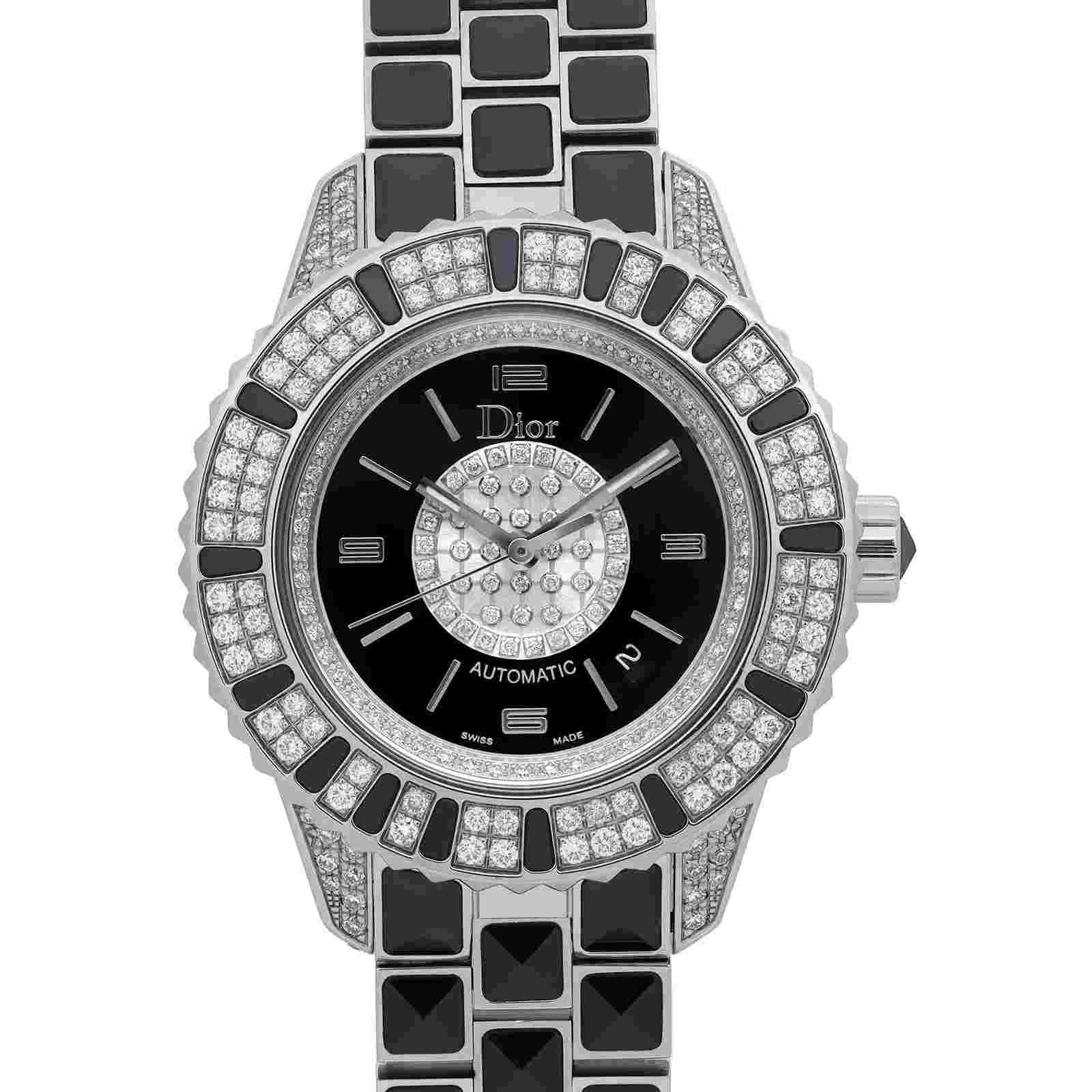 Dior Christal 33mm Steel Ceramic Diamond Black Dial Automatic Watch CD113513M001