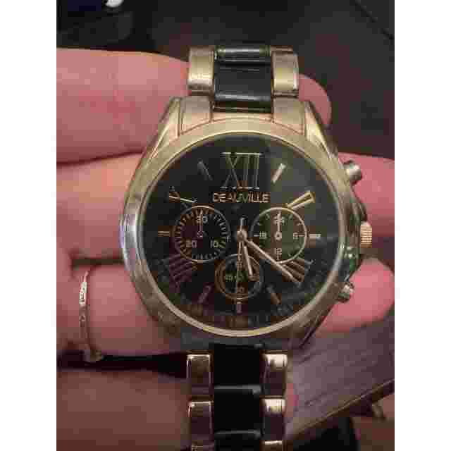 Deauville Men's Two-Tone Black/Gold Quartz Wristwatch Roman Numerals