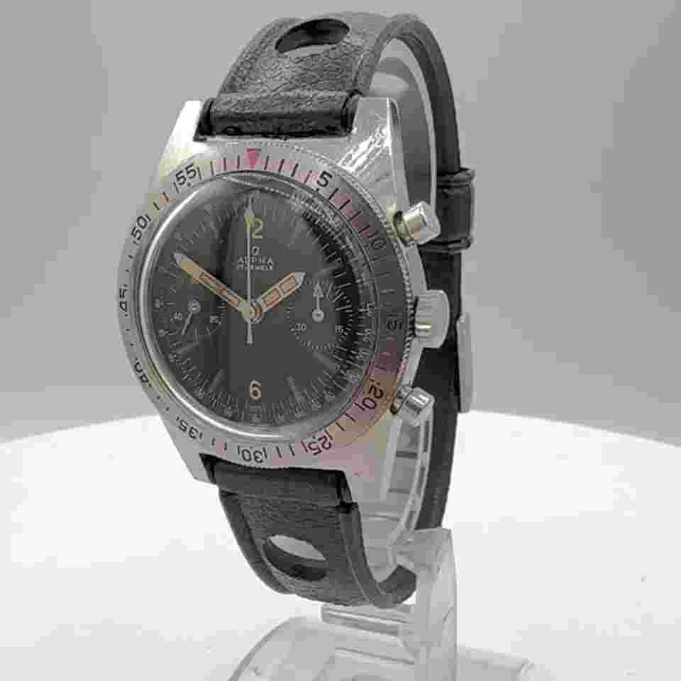 Vintage 36mm Alpha Skin Diver Men's Mechanical Wristwatch Valjoux 92 Steel