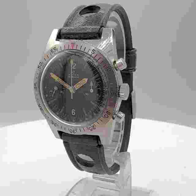 Vintage 36mm Alpha Skin Diver Men's Mechanical Wristwatch Valjoux 92 Steel