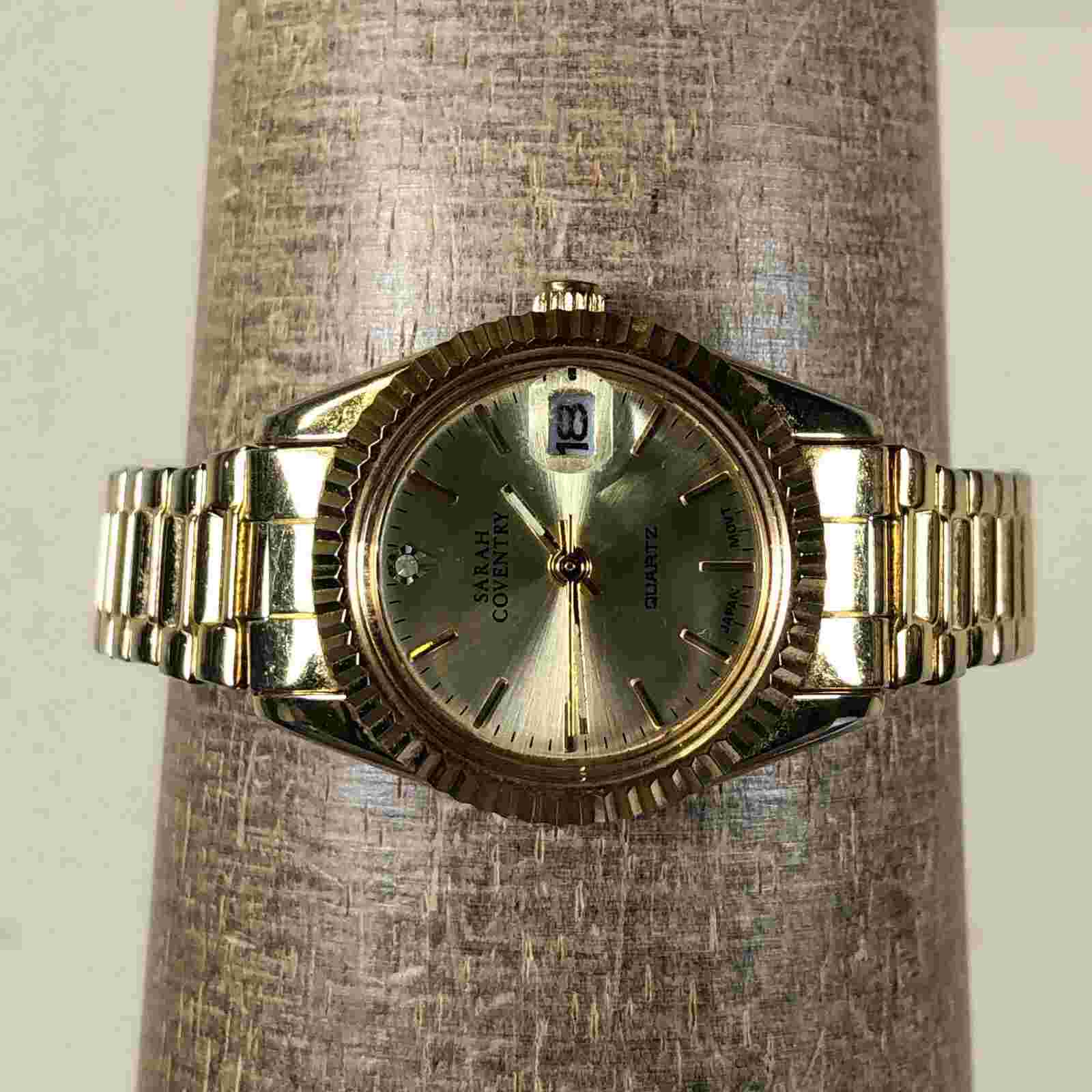 Sarah Coventry Women LSC047 Dress Gold Fluted 24mm Expansion Quartz Watch 5 3/4"