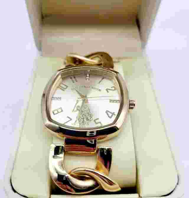 US Polo Association Women's Gold Tone Chait Strap Analog Wrist Watch