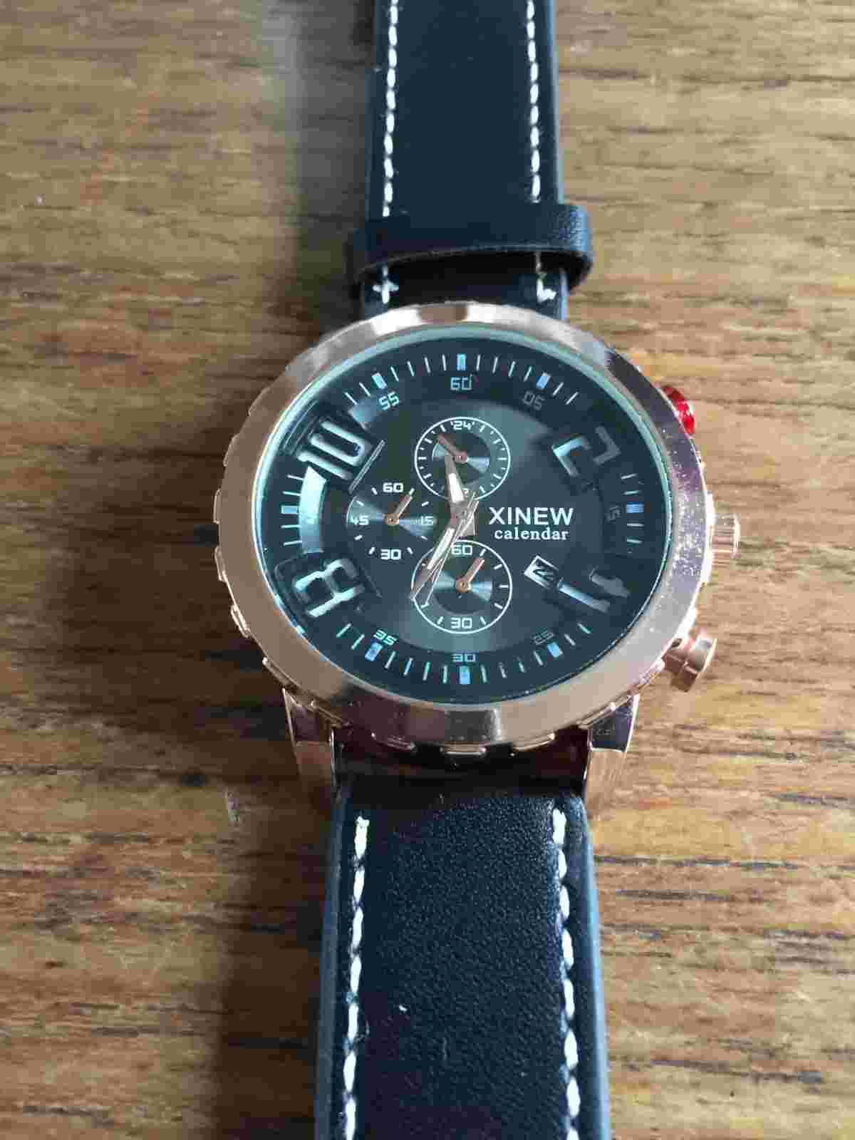 Mens XINEW Gold Coloured Large Face Watch with Black Strap W645