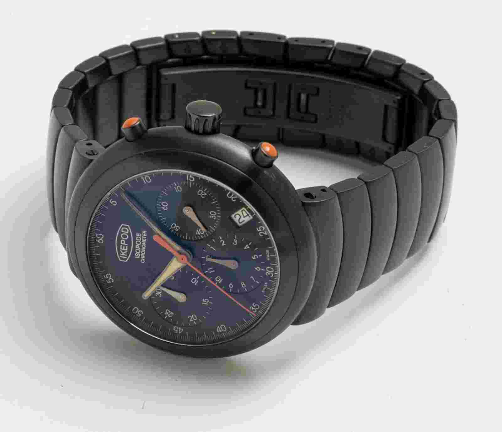 Ikepod Isopode Black Stainless Steel + Bracelet Marc Newson Design Chrono Watch