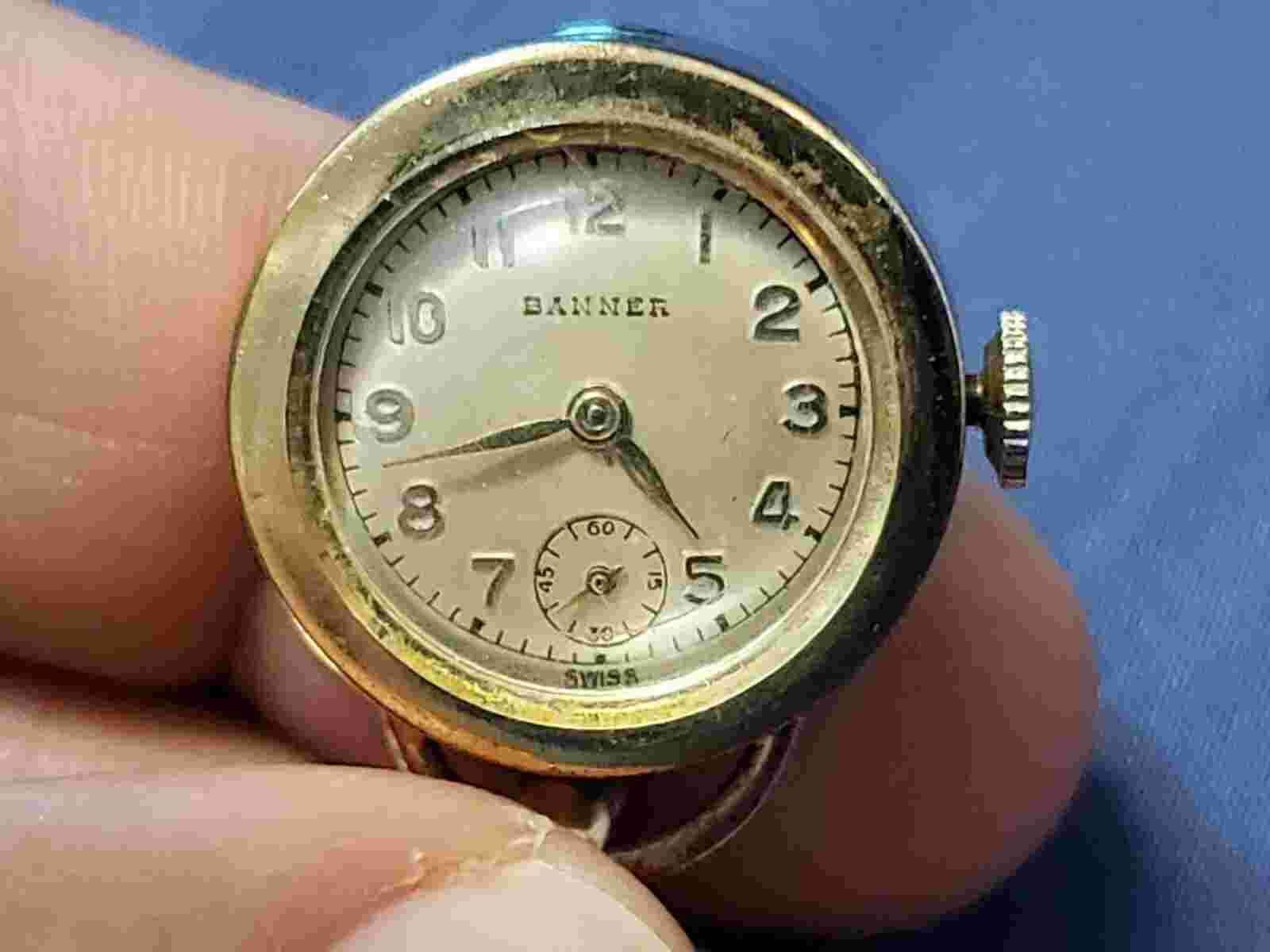 Rare Antique Banner Manual Wind Lapel Brooch Watch