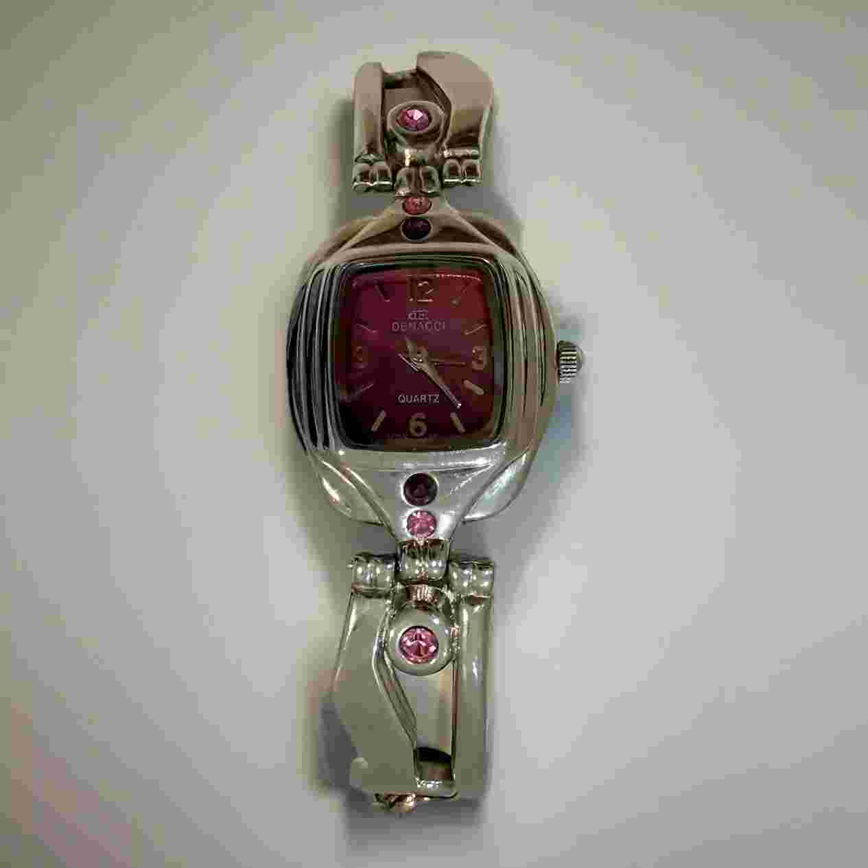 Denacci Watch 18mm Silver Tone Purple Face Sandal Charm Beach New Battery 6.5"