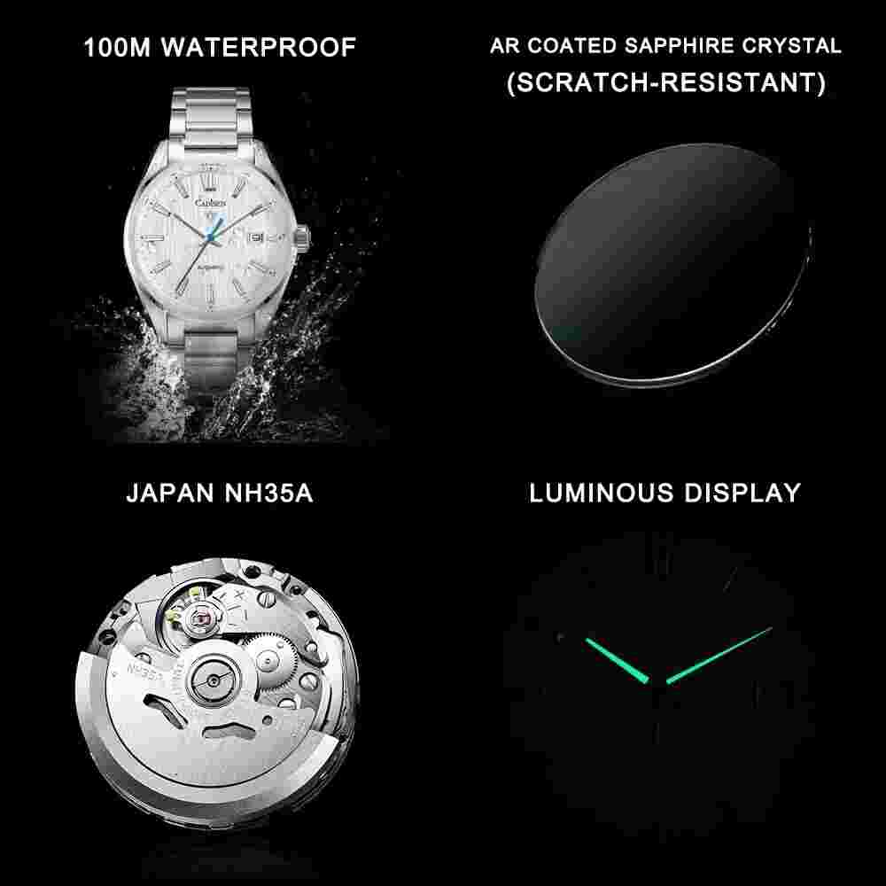 CADISEN Luxury Mens Watches Stainless Steel Automatic Watch for Men Luminous