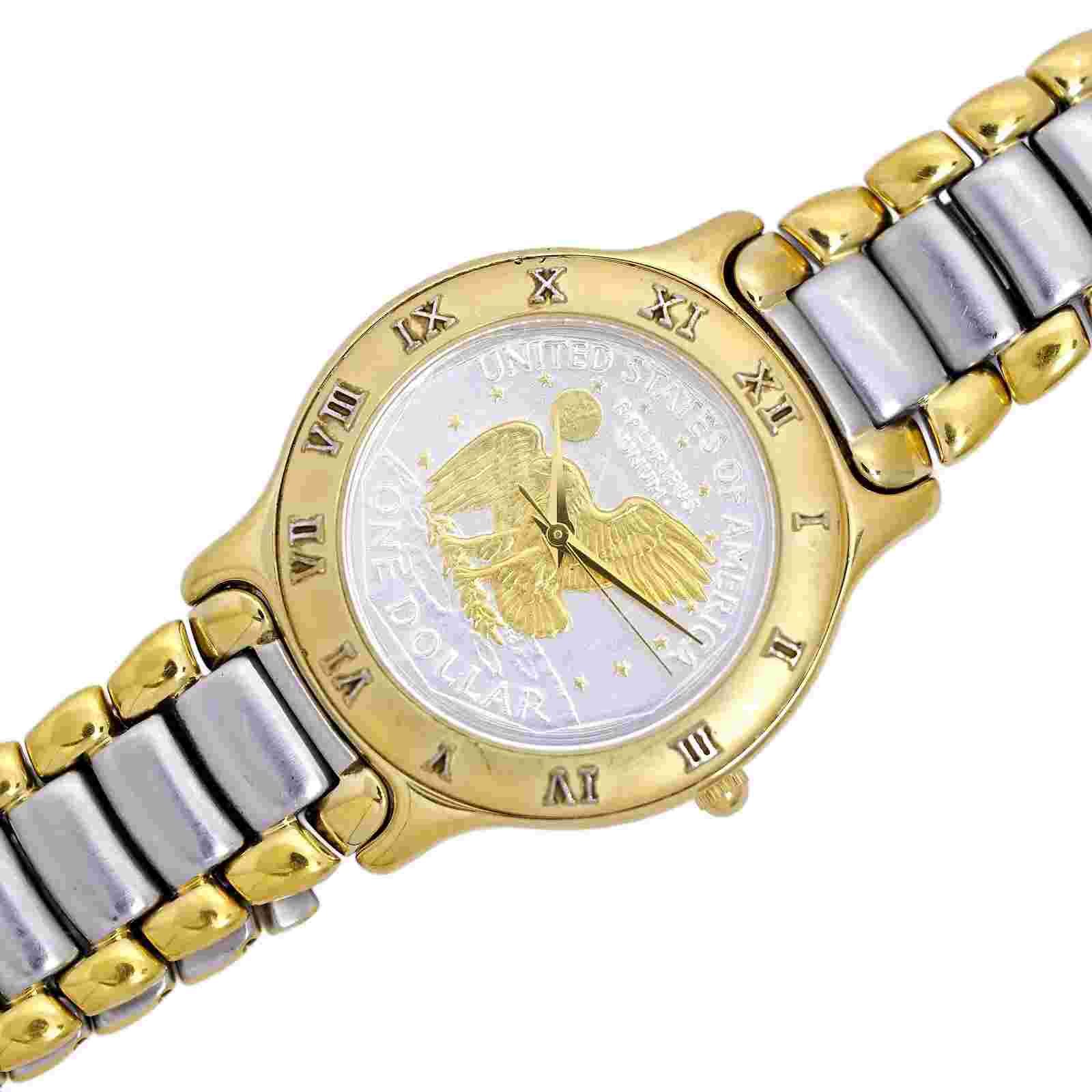 Apollo Landing Eagle Dollar Mens Bracelet Coin Watch Gold Plated 24k Gold