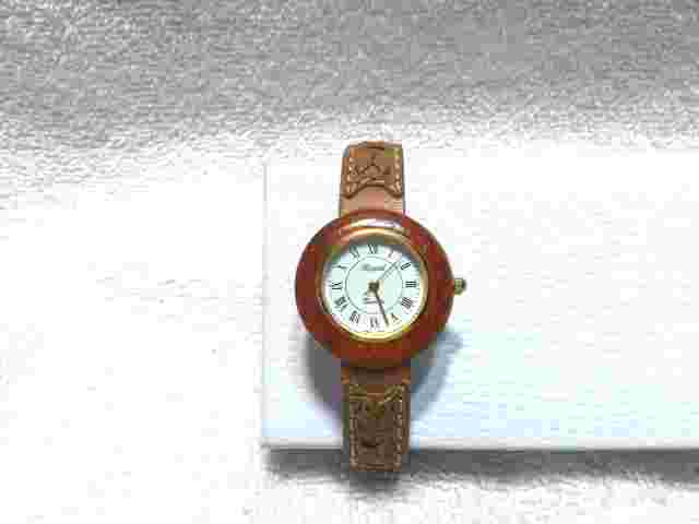Ravel Quartz Watch White Dial Leather Band Brown Bezel New Bat CLR Works Great