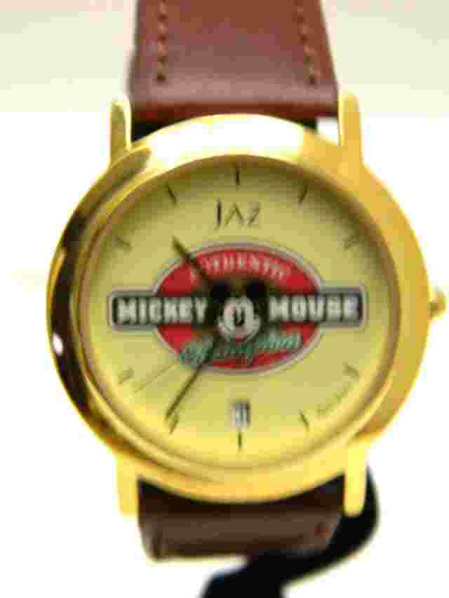 NEW MICKEY CHAMPION   WATCH  / DATE /NEW BATTERY/ GOLD TONE CASE/LEATHER BAND