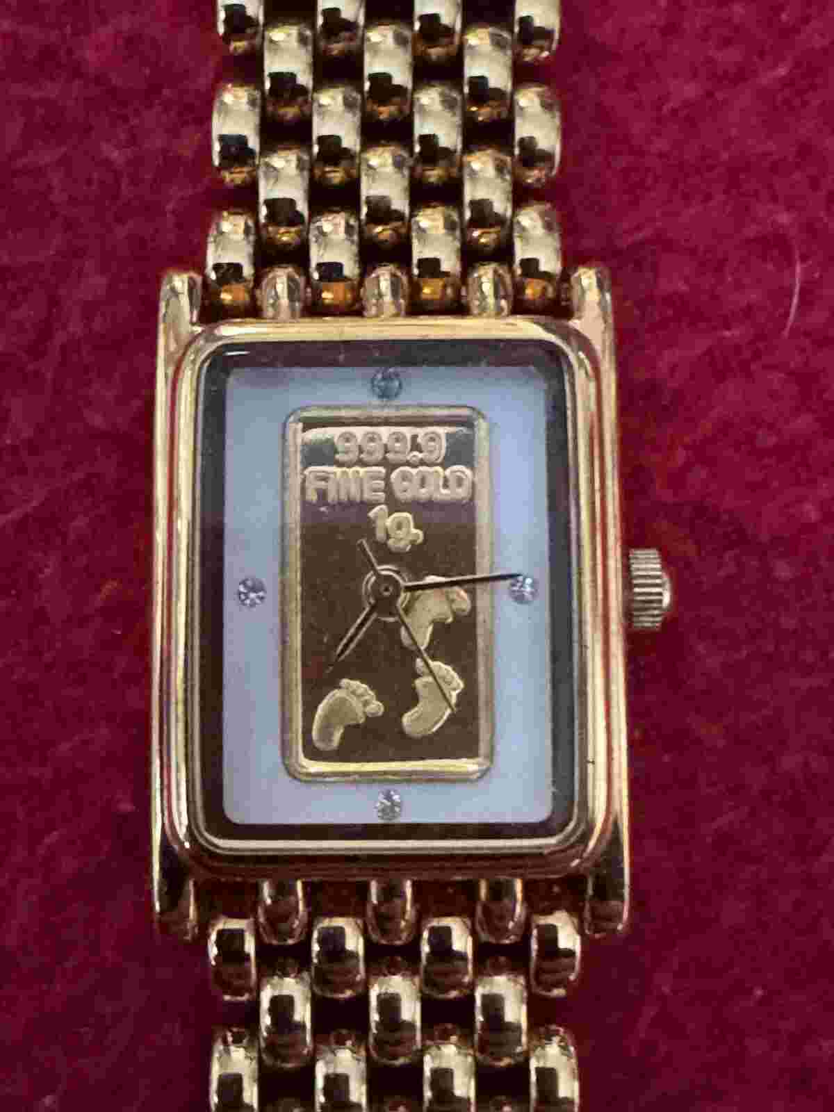 WOMENS BROOKS & BENTLEY FOOTPRINTS WATCH 1G 24K GOLD INGOT QUARTZ NEW