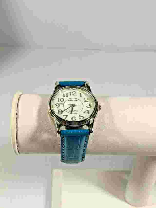 Gossip Silver Tone Blue Leather Band Watch 8 Inch
