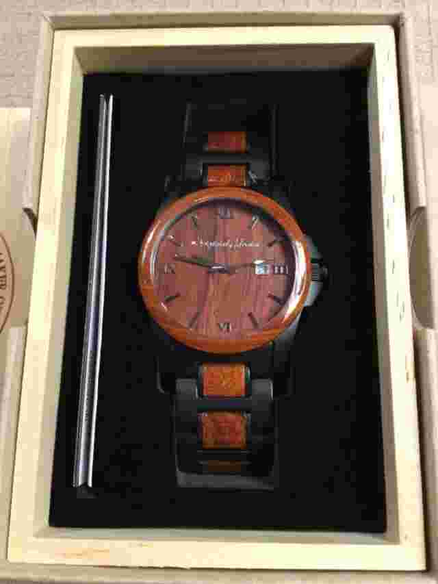 Original Grain Men's Watch 43mm Analog Rose Wood Matte Black Stainless Steel