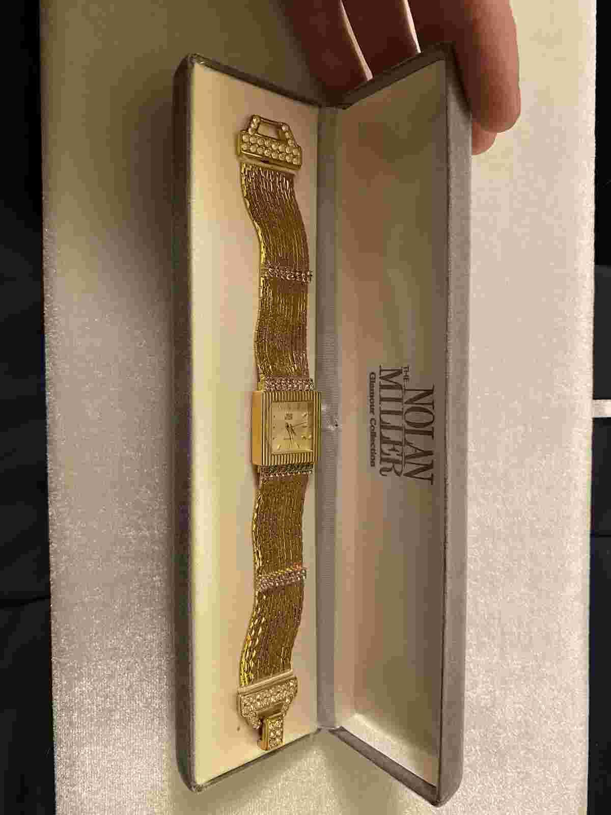 Nolan Miller Glamour Collection Gold Tone & Stones Watch W/Paperwork Star Luster