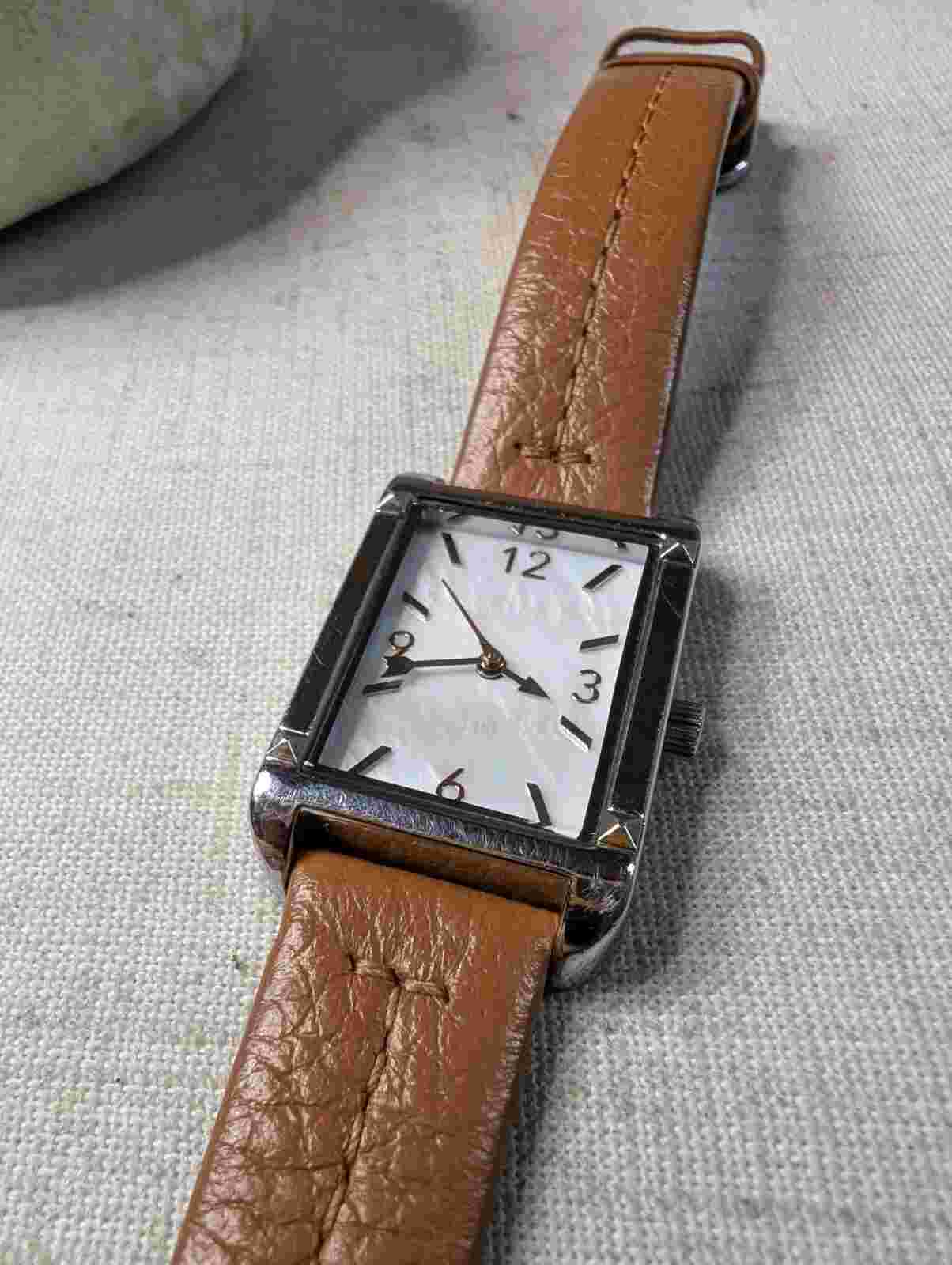 Stella & Dot Pyramid Tank Watch - Double Wrap Saddle Brown With Fresh Battery