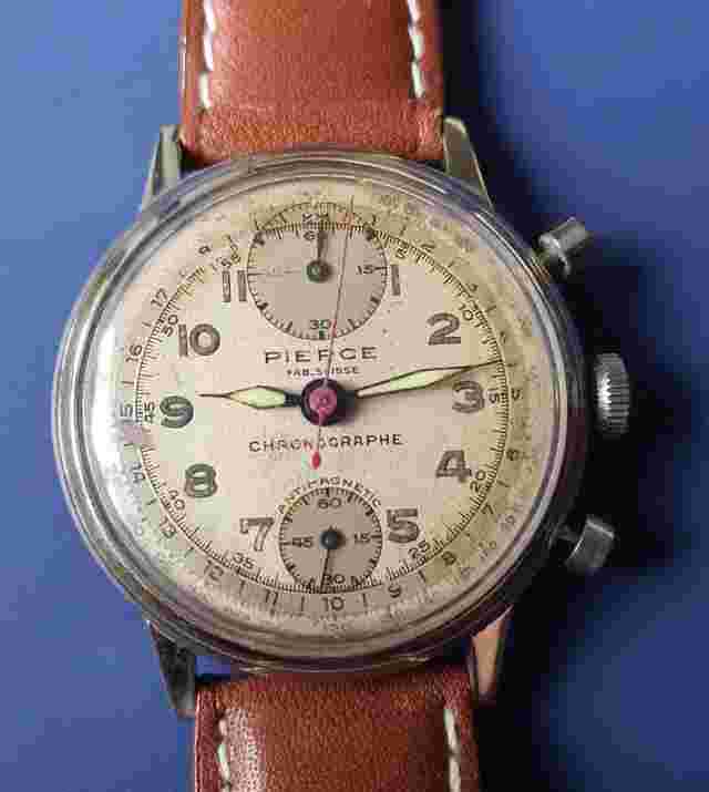 Vintage Mens PIERCE Chronographe Swiss Watch Hand Winding Manual Wristwatch