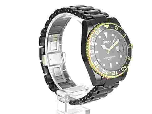 NEW Freelook HA5109G-1 Unisex Lagon Analog Date Gold Accent Black Ceramic Watch