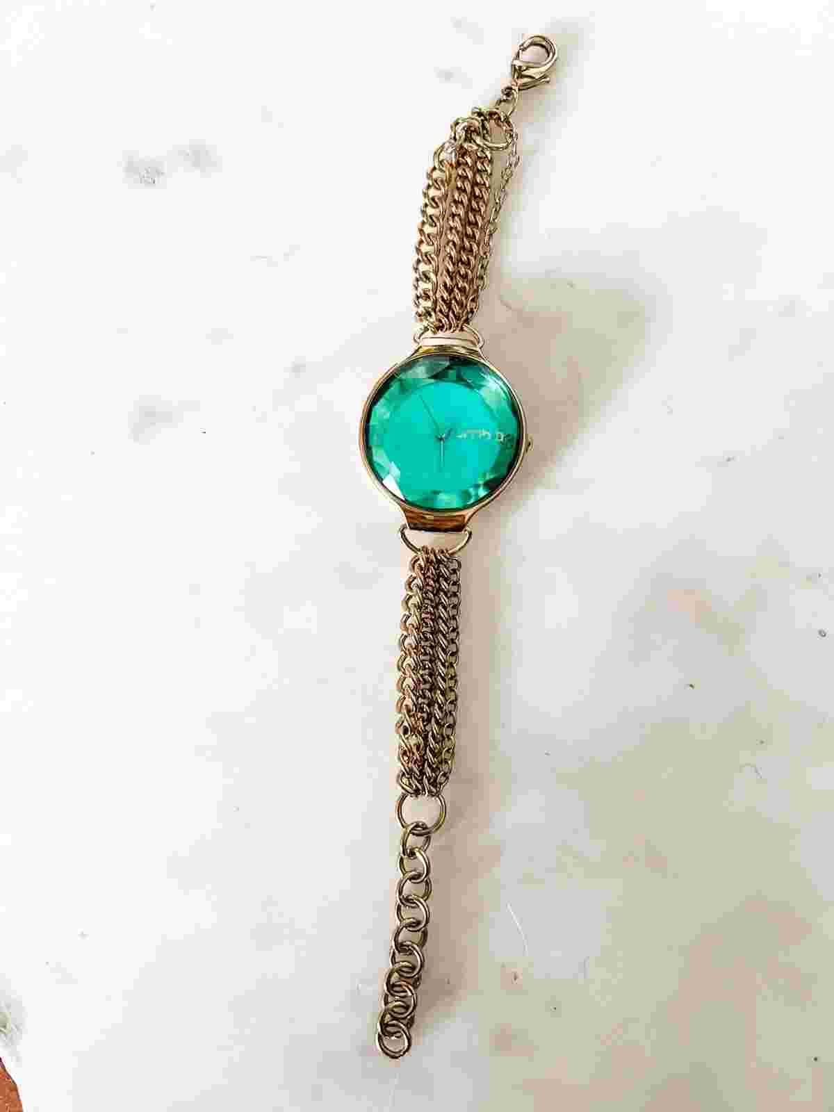 Rumba Gold Emerald Green Orchard Gem Chain Watch