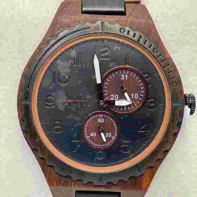 BEWELL W154A Men's Red/Black Sandalwood Analog Dial Quartz Wrist Watch YR42
