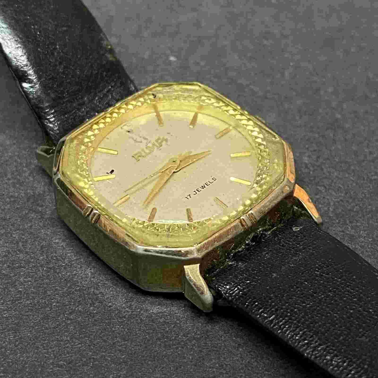 Vtg Watch Rima Japan / Not Working / Parts Only / Fashion Jewelry Black Band   n