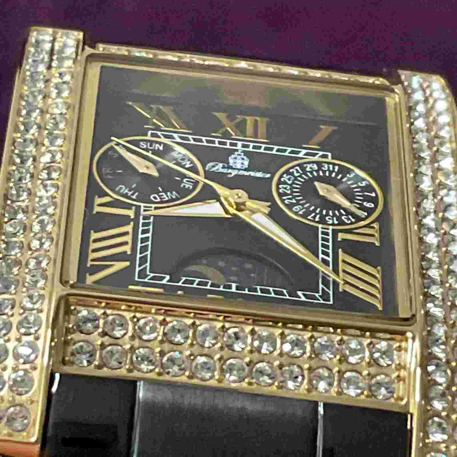 Burgmeister BM602-222 Womens Black Gold Rectangular Analog Classic Wristwatch
