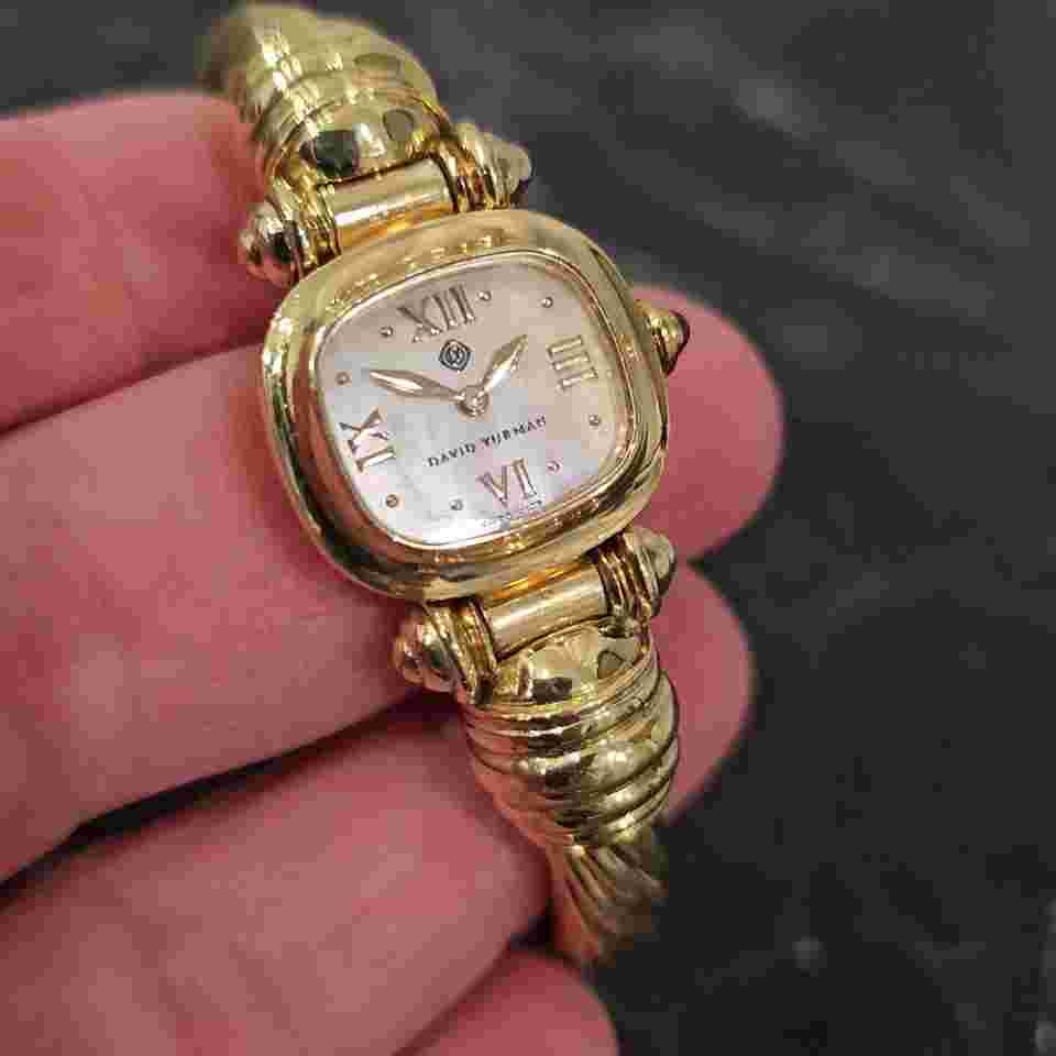 David Yurman watch 18k Yellow Gold Mother Pearl Dial 7mm Cable Bracelet Cuff