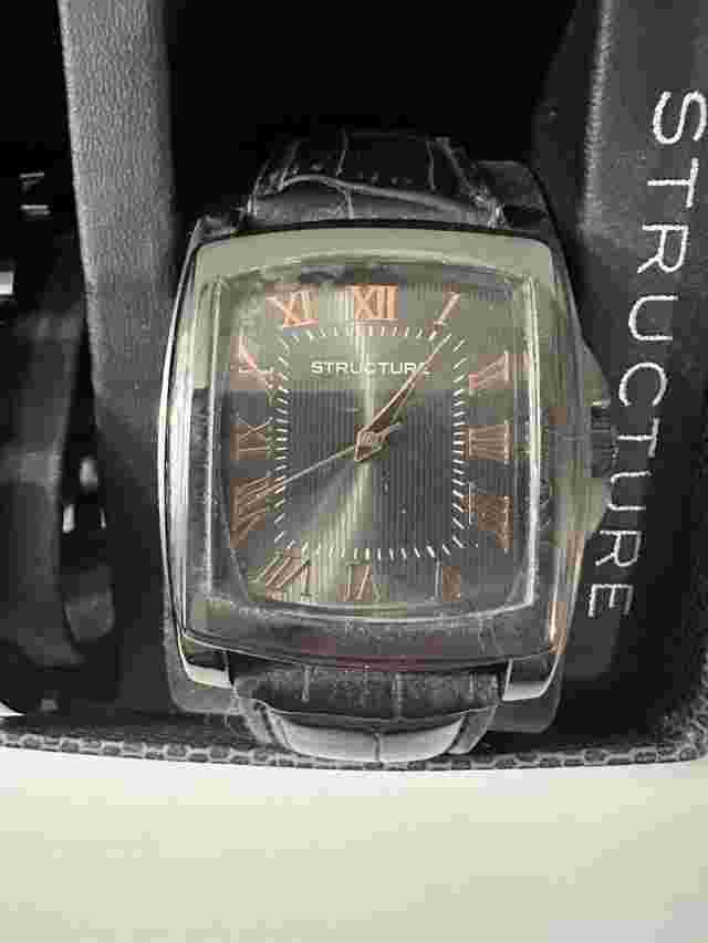 MEN'S STRUCTURE ANALOG QUARTZ WATCH BLACK STRAP RECTANGLE DIAL 62227-H45
