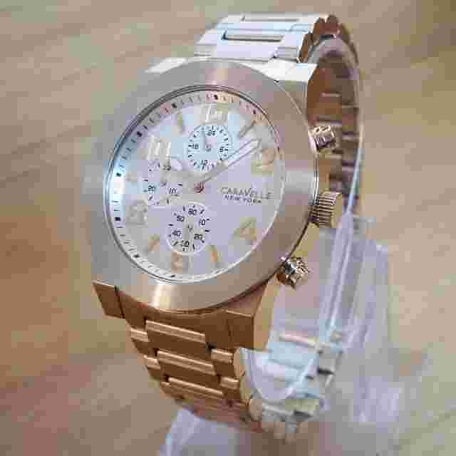 Mens Gold Bracelet Bulova Caravelle XL Military Style Chrono Watch GREAT GIFT