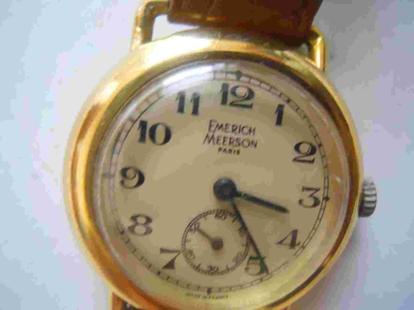 Vintage Emerich Meerson women's Brown leather band,wind up & Analog used watch.