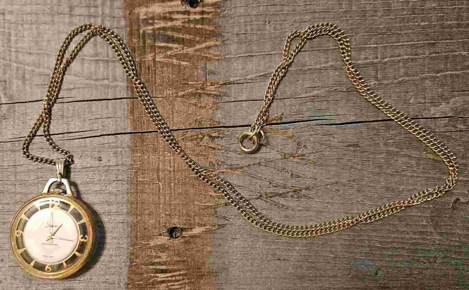 VINTAGE SWISS Sheffield NECKLACE MECHANICAL WIND UP WATCH SEE THROUGH