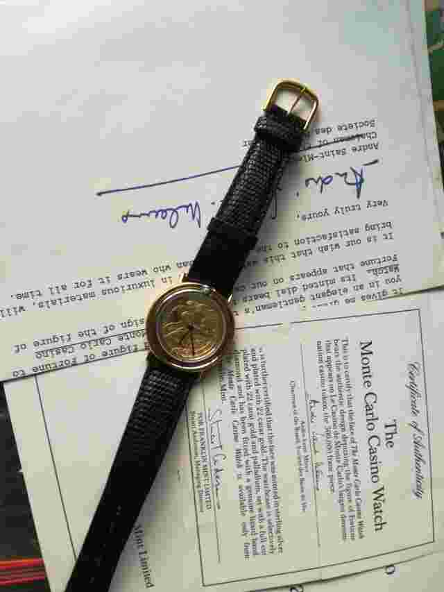 RARE FRANKLIN MINT QUARTZ MONTY CARLO CASINO WATCH. ORIGINAL PAPERS.