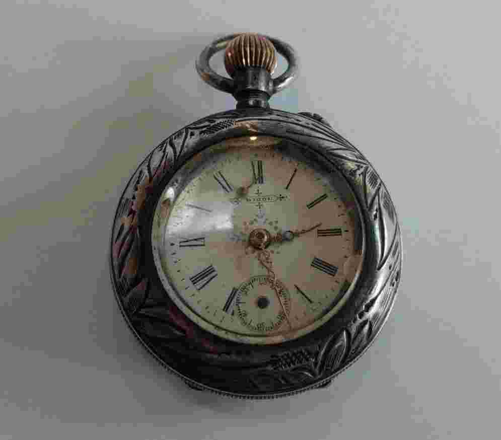 ANTIQUE 900 SILVER BIJOU POCKET WATCH PENDANT DRAGONFLY CRANE MOTIF - AS FOUND