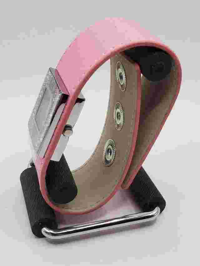 Mary Kay Ladies Gemmed Quartz Watch 31mm Wide Silver Tone Pink Faux Leather Snap