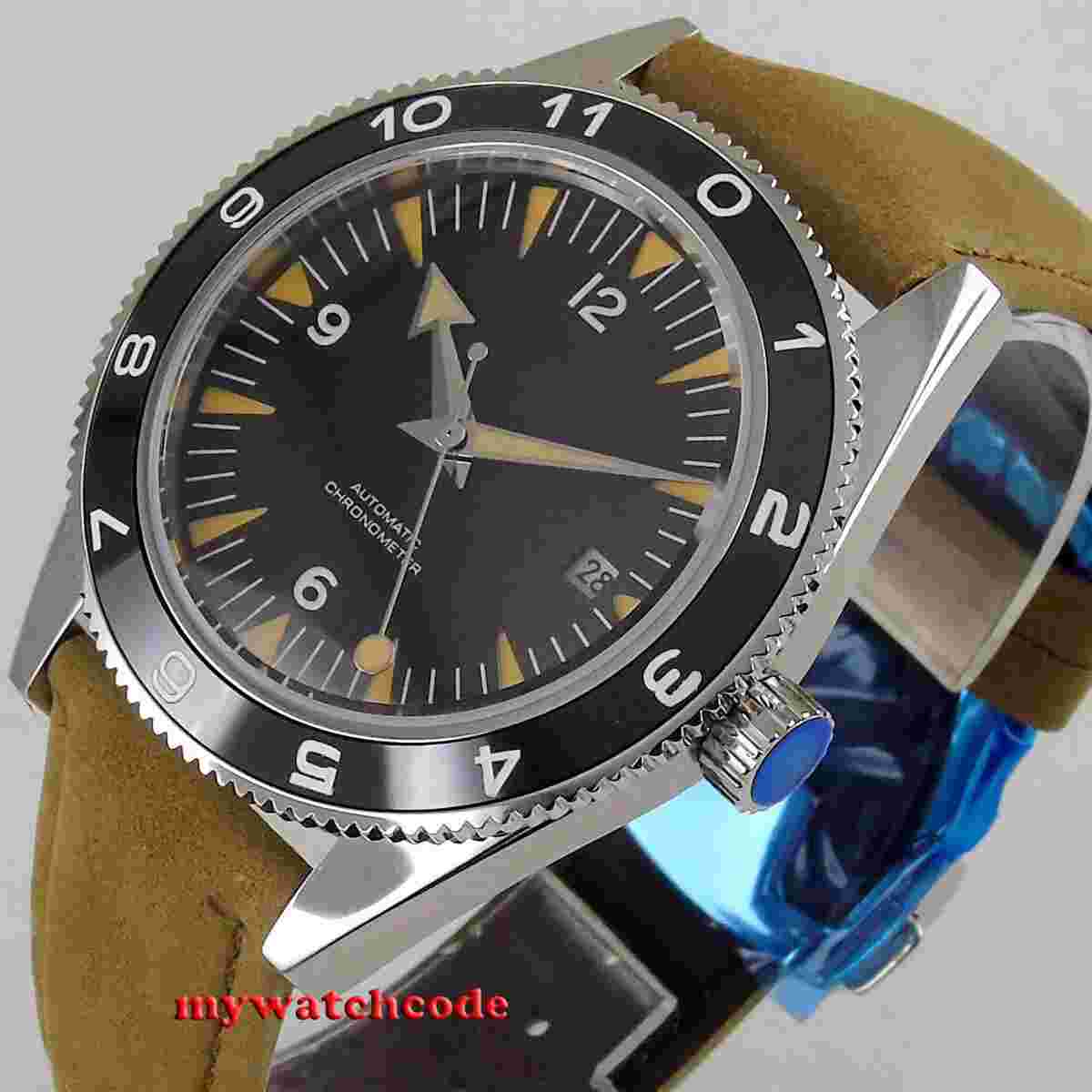 41mm CORGUET Black Sterile Dial Ceramic Sapphire Glass Automatic Mens Watch