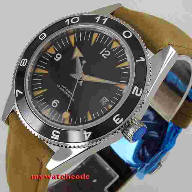 41mm CORGUET Black Sterile Dial Ceramic Sapphire Glass Automatic Mens Watch