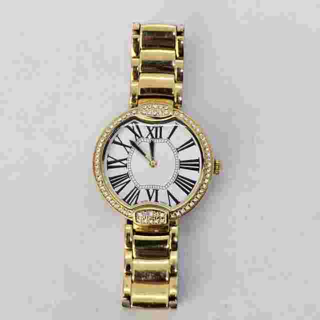 Bronzo Italia White Dial Crystal Bezel Gold Tone 5.75"-6.5" Women's Watch NewBat