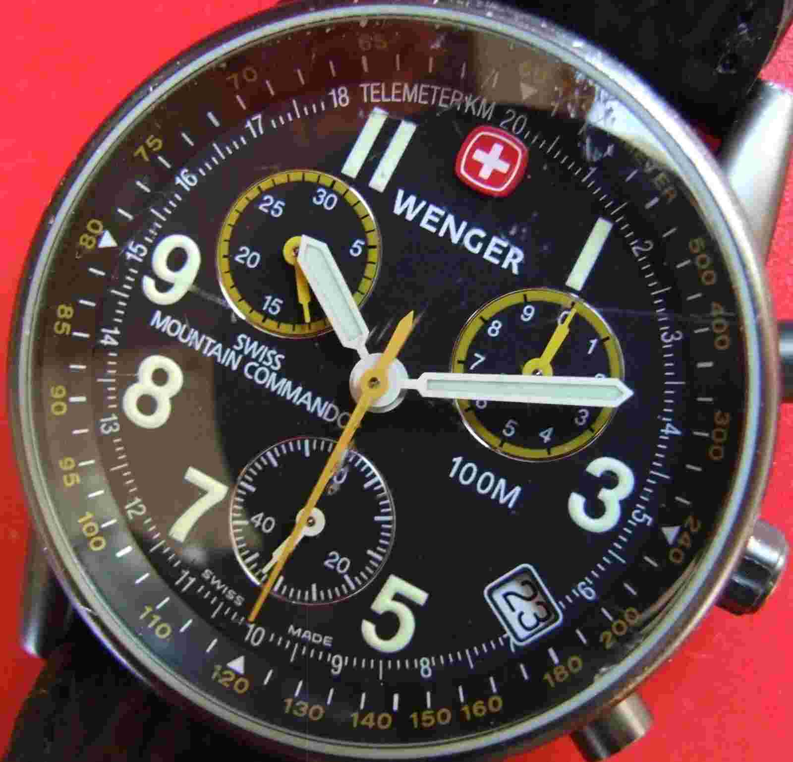 Mens WENGER Swiss Army Rare SAR MOUNTAIN COMMANDO CHRONOGRAPH~Black PVD~NEW Band