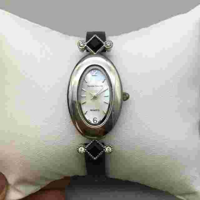 Jaclyn Smith Watch Women 19mm Silver Tone MOP Dial Leather Band New Battery