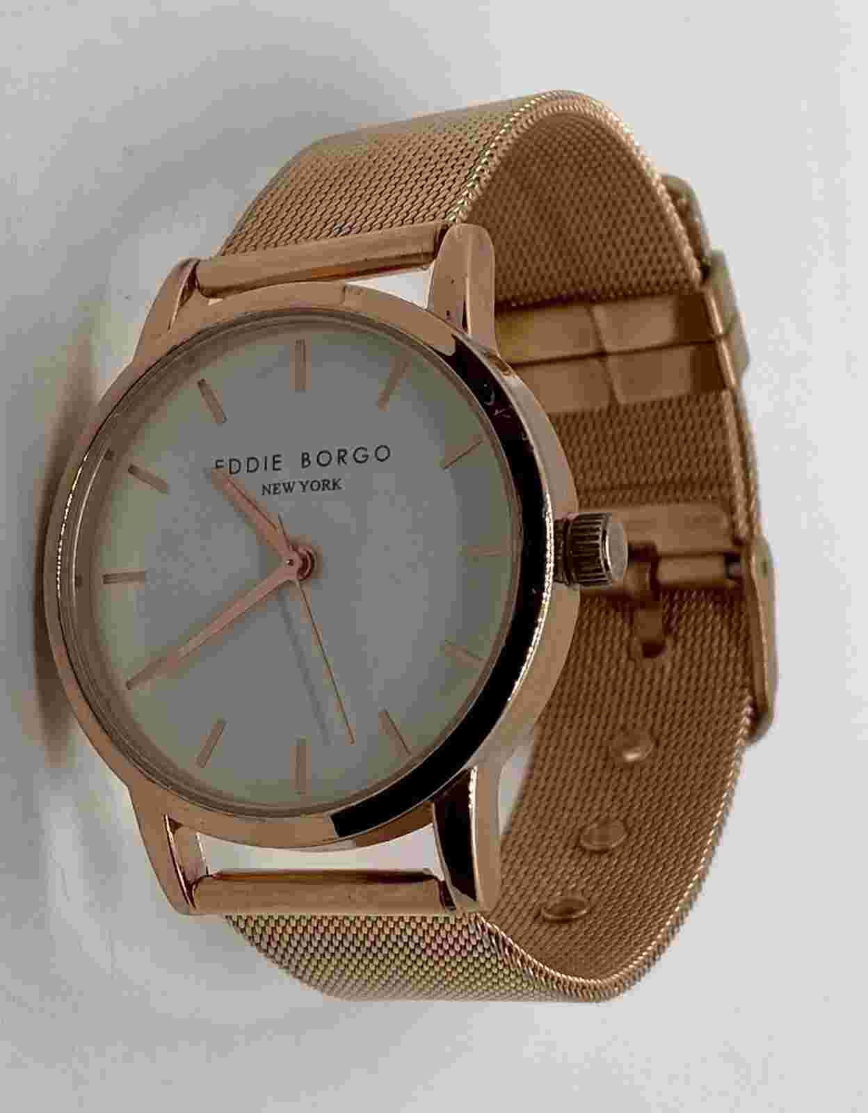 New EDDIE BORGO Ladies  Watch Fresh Battery Gold Metal Mesh Band White Dial