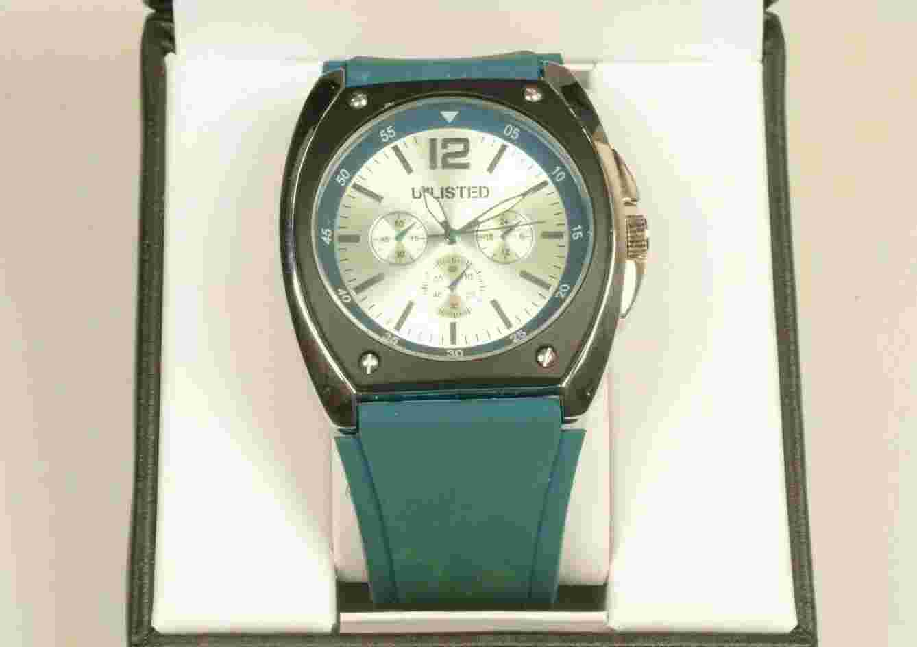 Kenneth Cole UNLISTED Mens Sport Chrono Watch UL-1159 NEW IN BOX Needs Battery