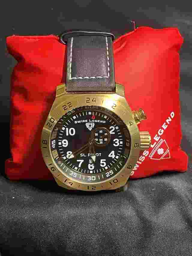 SWISS LEGEND SL PILOT MENS WATCH GOLD TONE LEATHER BAND NEEDS BATTERY