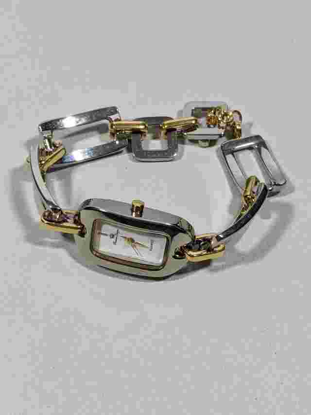 Premier Designs White Dial Silver Tone Rectangle Case Two Tone Bracelet Watch