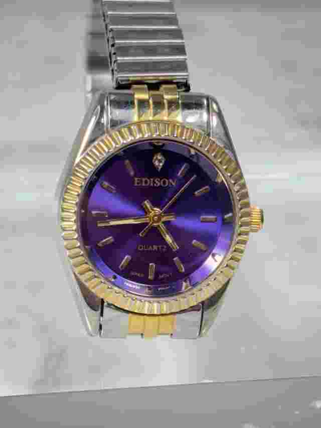 Edison Quartz Watch Ladies Purple Gold Silver Tone Expansion Band Works New Batt