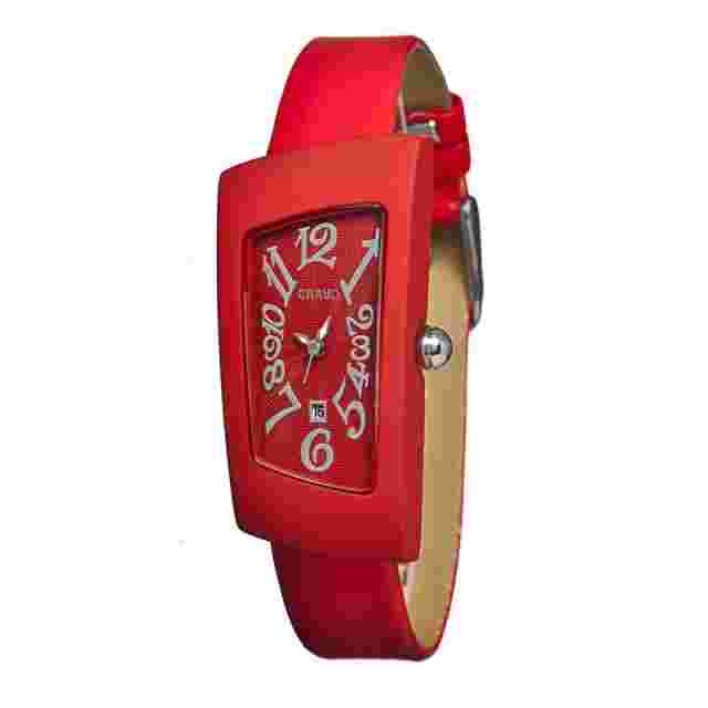 Crayo Cr0404 Angles Red Band Date Red Dial Silver Hands Women's Watch