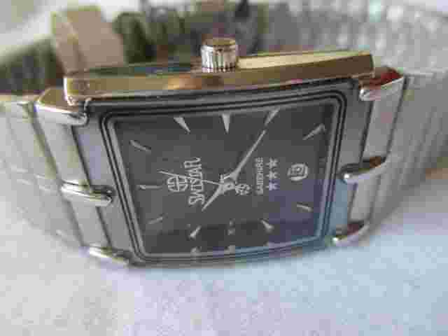 Swistar Sapphire Wristwatch Silver Toned Band Rectangular Face Date Indicator