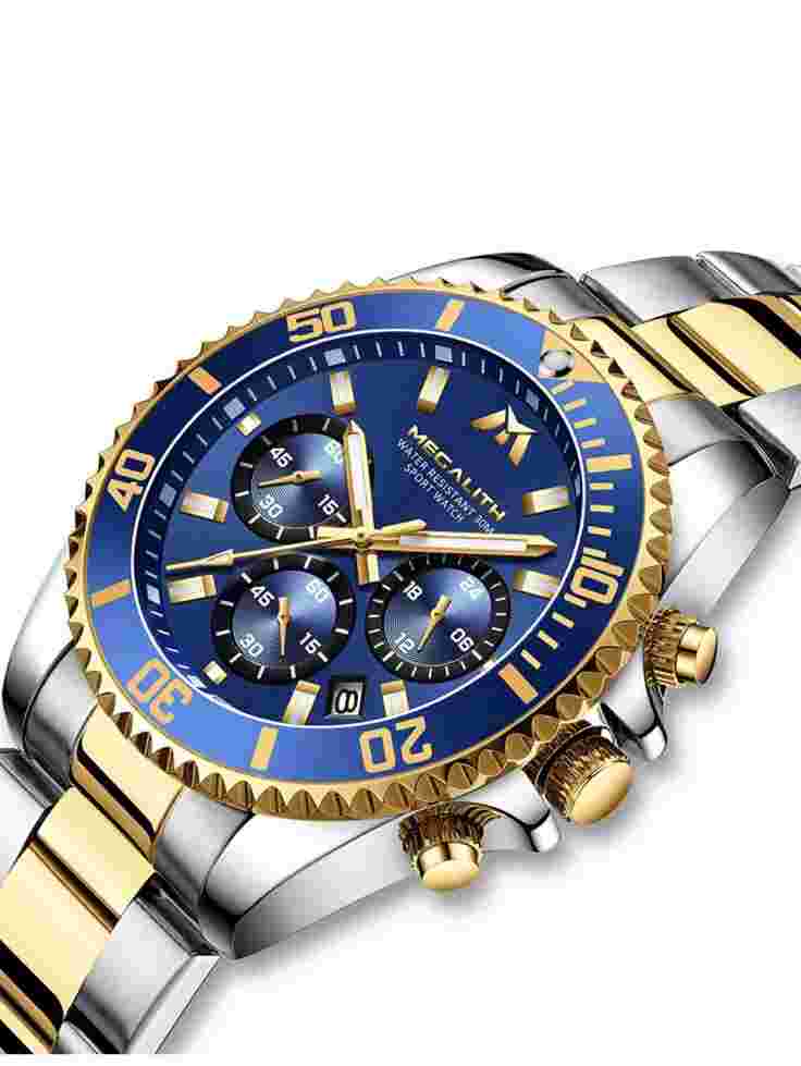 MEGALITH Mens Watches with Stainless Steel Waterproof Analog Quartz Watch