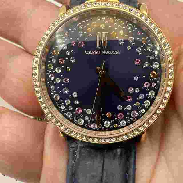 Capri Ladies  Watch 38mm Multicolored Swarovski Crystals Navy Blue Strap Dial