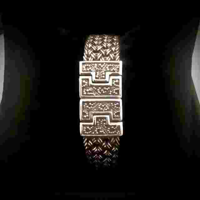 LOIS HILL Pink Face Sterling Silver Thai Weave Bracelet Swiss Watch