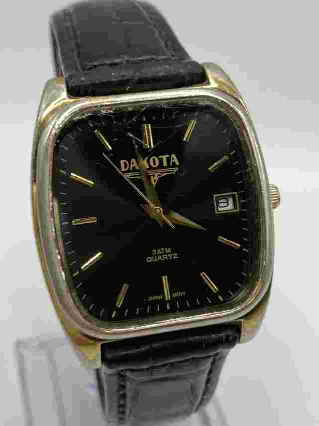 Dakota Men’s Date Dial Quatz Black Leather Watch New Batt